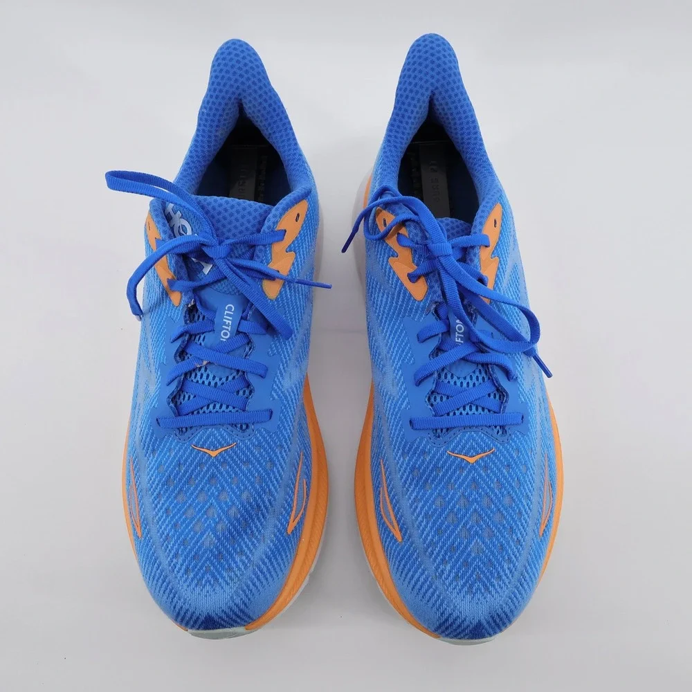 Hoka Clifton 9 Wide Running Shoes Blue Orange Mens 12.5 2E